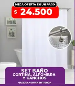 Supermayorista Vital Set baño cortina, alfombra y ganchos oferta