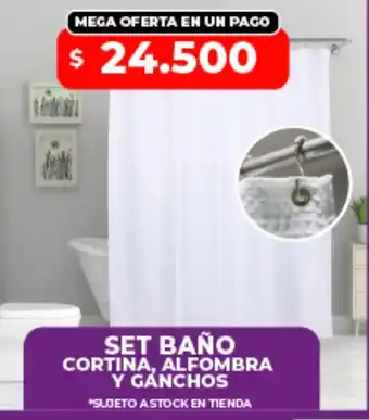 Set baño cortina, alfombra y ganchos