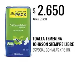 Supermercados Tadicor Johnson siempre libre toalla femenina especial con alas oferta
