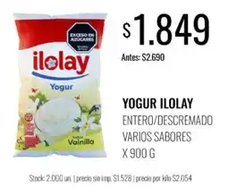 Supermercados Tadicor Ilolay yogur entero/descremado varios sabores oferta