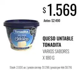 Supermercados Tadicor Tonadita queso untable varios sabores oferta