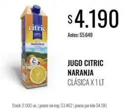 Supermercados Tadicor Citric jugo naranja clásica oferta