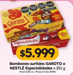 Cordiez Garoto bombones surtidos o Nestlé especialidades oferta