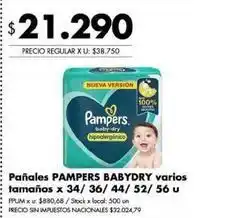Disco Pampers - pañales babydry varios tamaños oferta