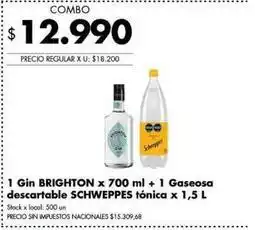 Disco Gin brighton x 700 ml + gaseosa descartable tónica x 1,5 l oferta