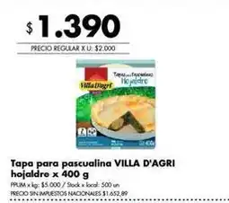 Disco Villa d'agri - tapa para pascualina hojaldre x 400 g oferta