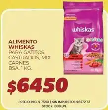 Supermercados Vea Whiskas - alimento para gatitos castrados, mix carnes oferta