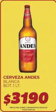 Supermercados Vea Andes - cerveza blanca bot. 1 lt oferta