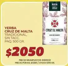 Supermercados Vea Cruz de malta - yerba tradicional, sin tacc, paq. 500 gr oferta