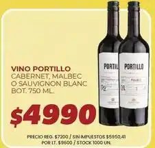 Supermercados Vea Portillo - vino portillo cabernet, malbec o sauvignon blanc bot. 750 ml oferta