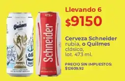 Supermercados Vea Schneider cerveza rubia, o Quilmes clásica oferta