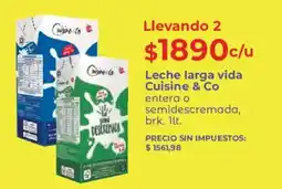 Supermercados Vea Cuisine & Co leche larga vida entera o semidescremada oferta