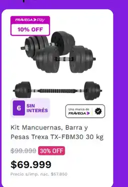 Frávega Kit mancuernas, barra y pesas trexa tx-fbm30 oferta