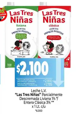 La Anonima Las tres niñas leche parcialmente descremada liviana 1% entera clásica 3% oferta