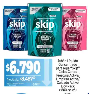 Skip jabón líquido concentrado para ropa ciclos cortos