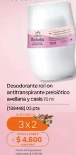 Natura Desodorante roll on antitranspirante perbiotico avellana y casis oferta