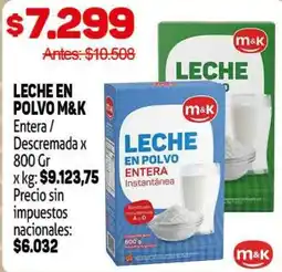 Makro M&K leche en polvo entera o descremada oferta