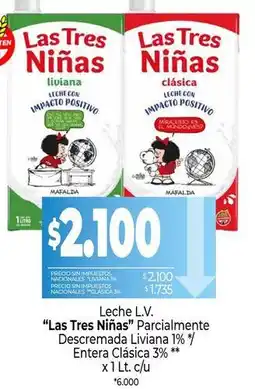 La Anonima Las tres niñas - leche l.v. parcialmente descremada liviana 1% / entera clásica 3% oferta