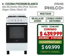 Hendel Philco cocina phcn50b blanco oferta