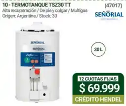 Hendel Señorial termotanque tsz30 tt oferta