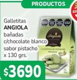 Beltrán Supermercados Angiola galletitas bañadas c/chocolate blanco sabor pistacho oferta