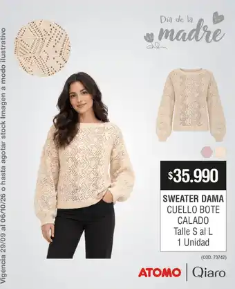 Atomo sweater dama cuello bote calado