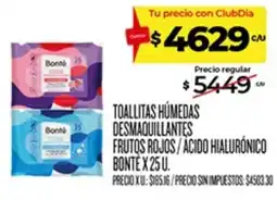 Supermercados DIA Bonte toallitas húmedas desmaquillantes frutos rojos / ácido hialurónico oferta
