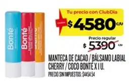 Supermercados DIA Bonte maneca de cacao / bálsamo labial cherry / coco bonte oferta