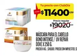 Supermercados DIA Dove máscara para el cabello bond intense / uv repair oferta