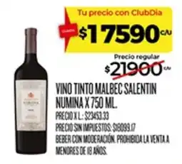 Supermercados DIA Numina vino tinto malbec sa lentin oferta