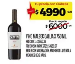 Supermercados DIA Callia vino malbec oferta