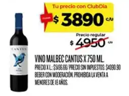 Supermercados DIA Cantus vino malbec oferta