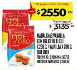 Supermercados DIA 9 de oro madalenas vainilla con dulce de leche oferta