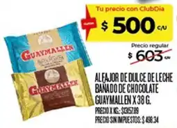 Supermercados DIA Guaymallen alfajor de dulce de leche bañado de chocolate oferta