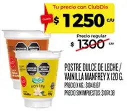 Supermercados DIA Manfrey postre dulce de leche vainilla oferta