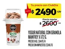 Supermercados DIA Manfrey yogur natural con granola oferta
