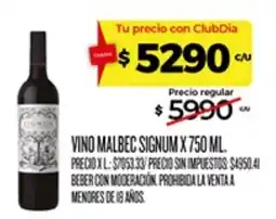 Supermercados DIA Signum vino malbec oferta