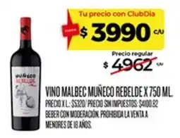 Supermercados DIA Muñeco rebelde vino malbec oferta