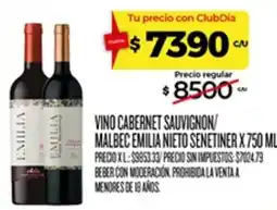 Supermercados DIA Emilia vino cabernet sauvignon/ malbec oferta