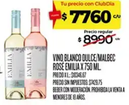 Supermercados DIA Emilia vino blanco dulce/malbec rosé oferta