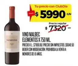 Supermercados DIA Elementos vino malbec oferta