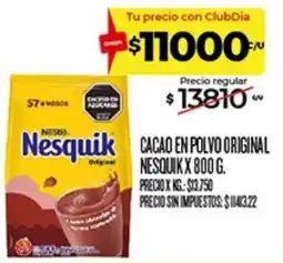 Supermercados DIA Nesquik cacao en polvo original oferta