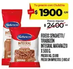 Supermercados DIA Matarazzo fideos spaghetti/ tirabuzón integral oferta