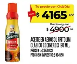 Supermercados DIA Cocinero aceite en aerosol fritolim clásico oferta