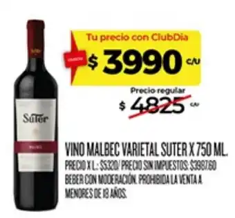 Suter vino malbec varietal