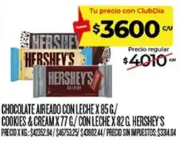 Supermercados DIA Hershey's chocolate aireado con leche cookies & cream con leche oferta