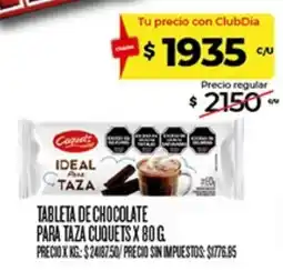 Supermercados DIA Cuquets tableta de chocolate para taza oferta