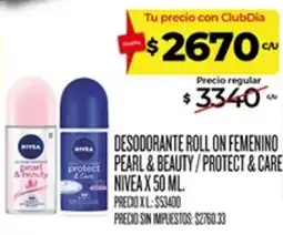 Supermercados DIA Nivea desodorante roll on femenino pearl & beauty / protect & care oferta