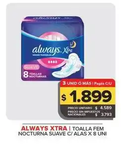 Carrefour Maxi Always - xtra toalla fem nocturna suave c/ alas oferta