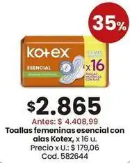 Coto Kotex - toallas femeninas esencial con alas oferta